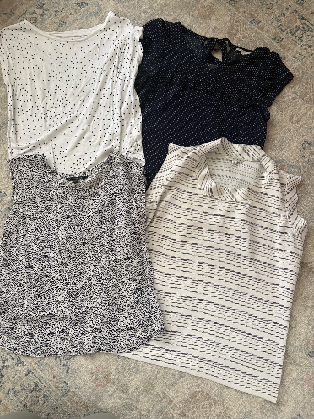 Women's Mixed Polka & Stripe Tops - Black, White, Cream - Assorted Pack - Picture 1 of 4